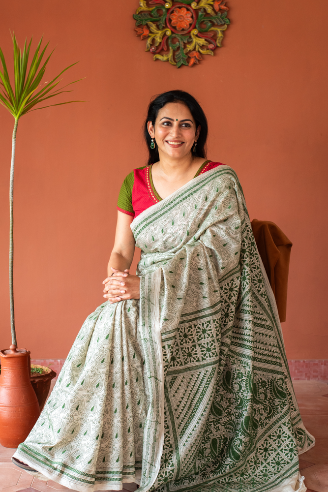 
                  
                    Tussar Silk Kantha Work Saree
                  
                