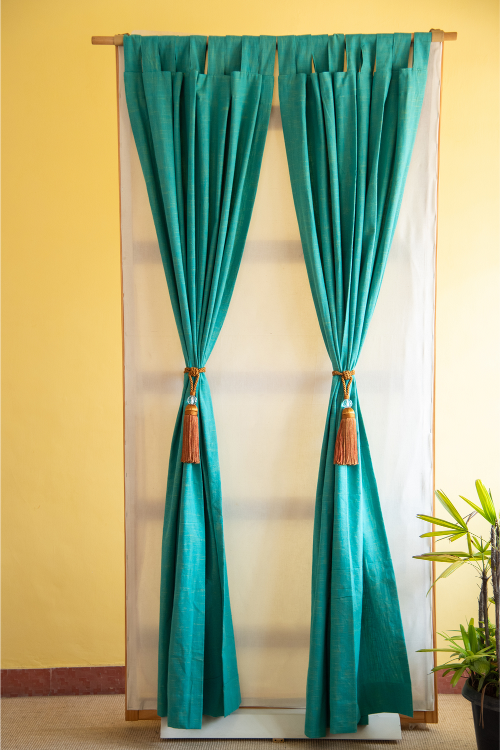 Cotton Curtain Aqua Blue Door