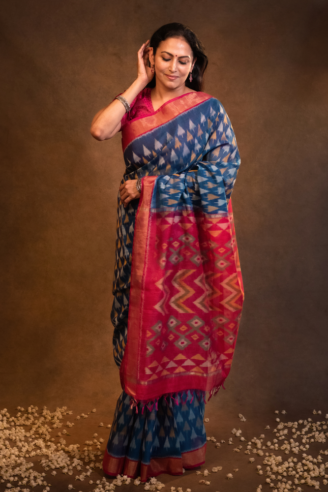 
                  
                    Silk Cotton Ikkat Saree
                  
                