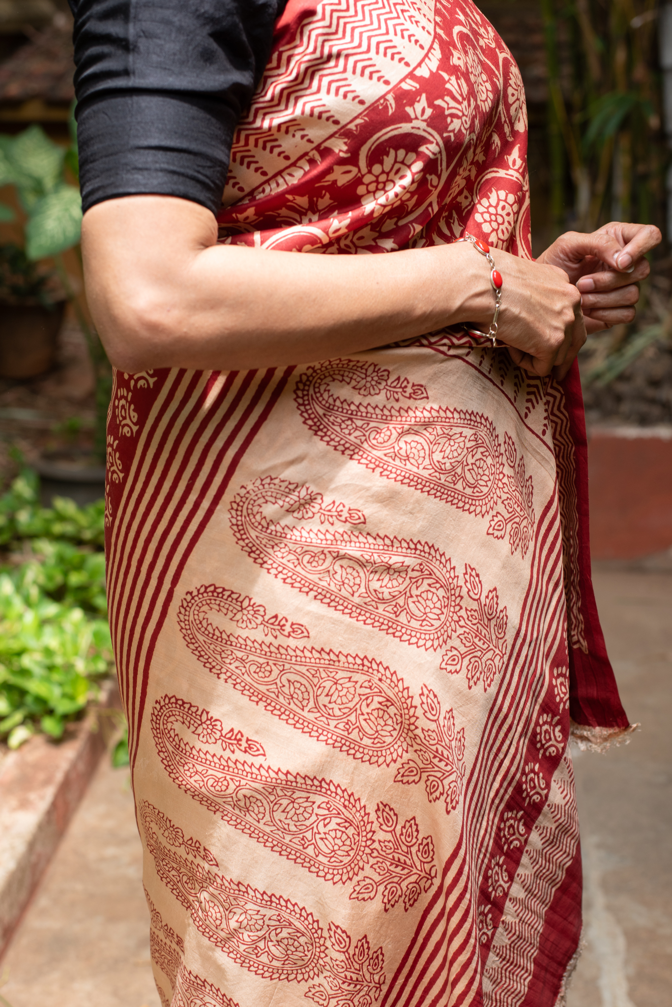 
                  
                    Linen Silk Mulberry Block Print Saree
                  
                