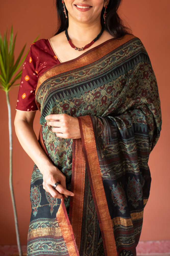 
                  
                    Cotton Mahasewari Ajrak Saree
                  
                