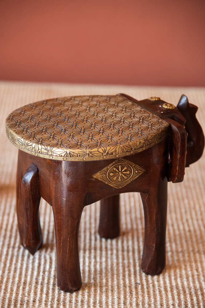 
                  
                    Wooden Elephant Stool Brass Ftd
                  
                