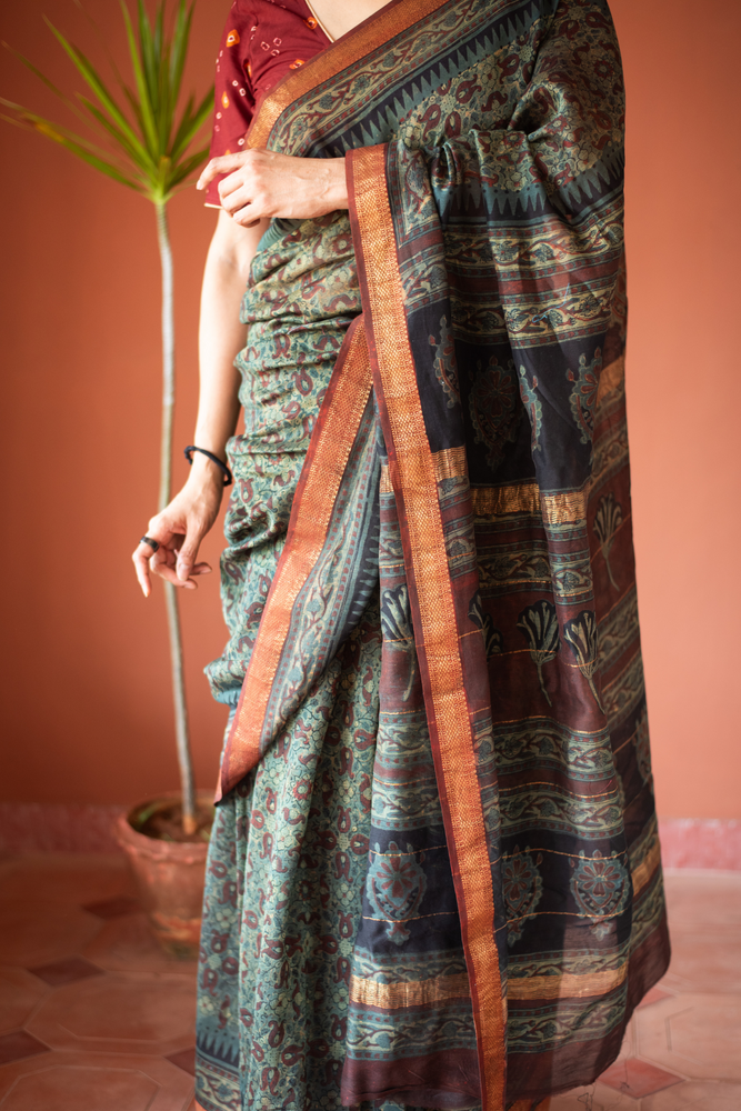 
                  
                    Cotton Mahasewari Ajrak Saree
                  
                