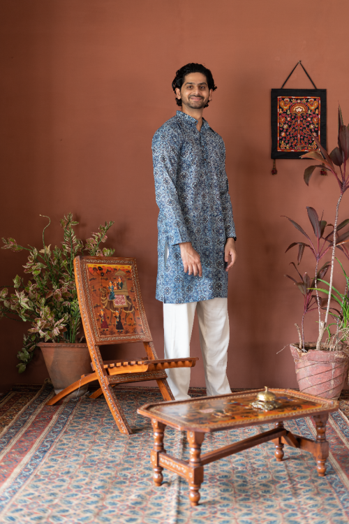 
                  
                    Handwoven Block Printed Cotton Long Kurta Full Sleeve - Slim Fit
                  
                