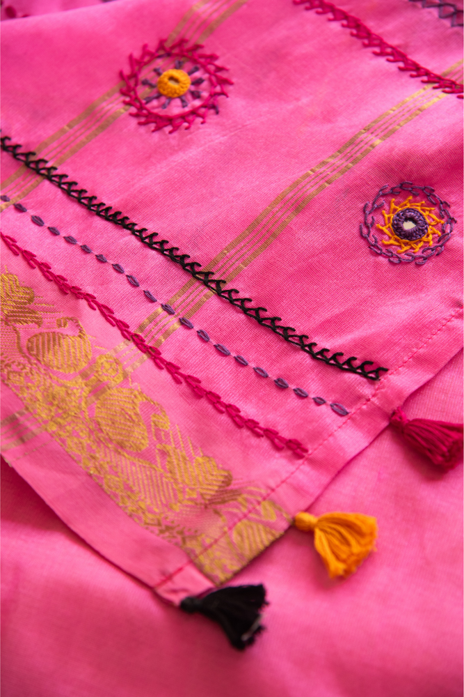 
                  
                    Silk Cotton Lambadiwork Saree
                  
                