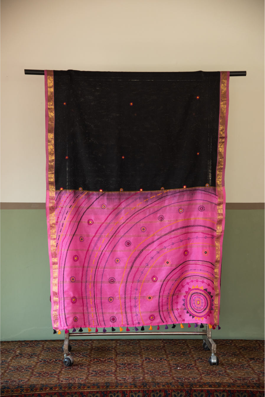 
                  
                    Silk Cotton Lambadiwork Saree
                  
                