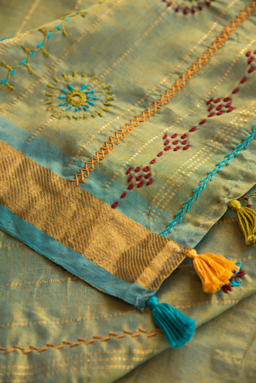 
                  
                    Silk Cotton Lambadiwork Saree
                  
                