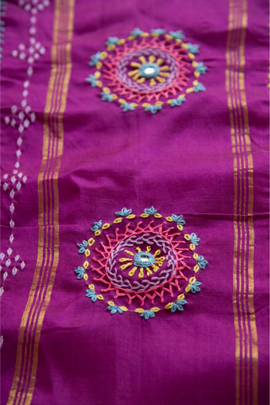 
                  
                    Silk Cotton Lambadiwork Saree
                  
                