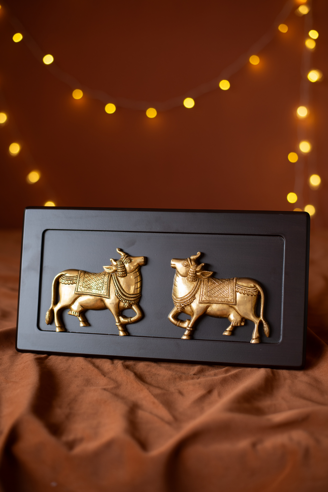 
                  
                    Brass Cow Pair With Frame
                  
                