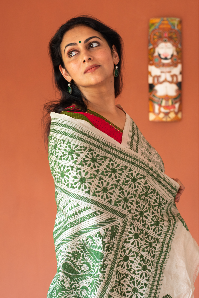 
                  
                    Tussar Silk Kantha Work Saree
                  
                