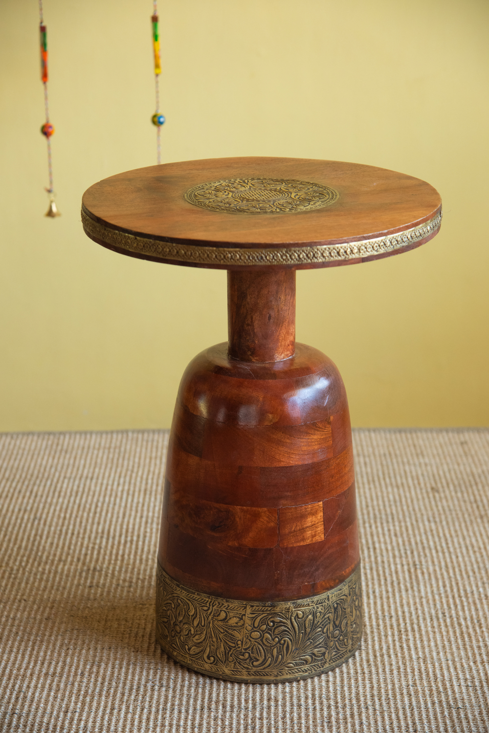 Wooden Stool Brass