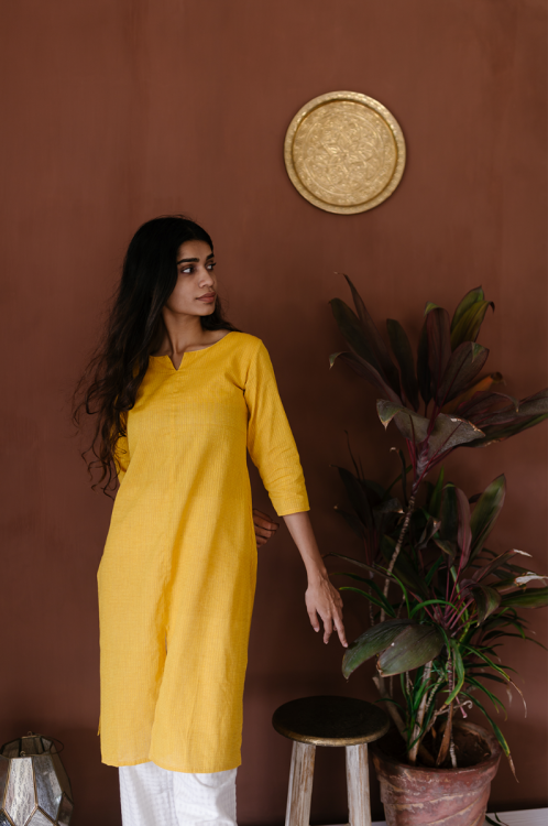 
                  
                    Cotton Yellow Ochre Kurta
                  
                