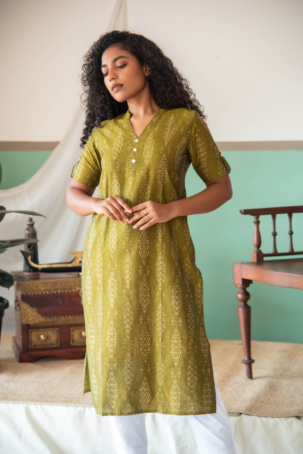 WOMEN LONG KURTHA 3/4 SLVE