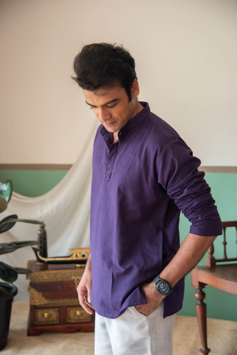 MEN SHORT KURTHA F/SLV