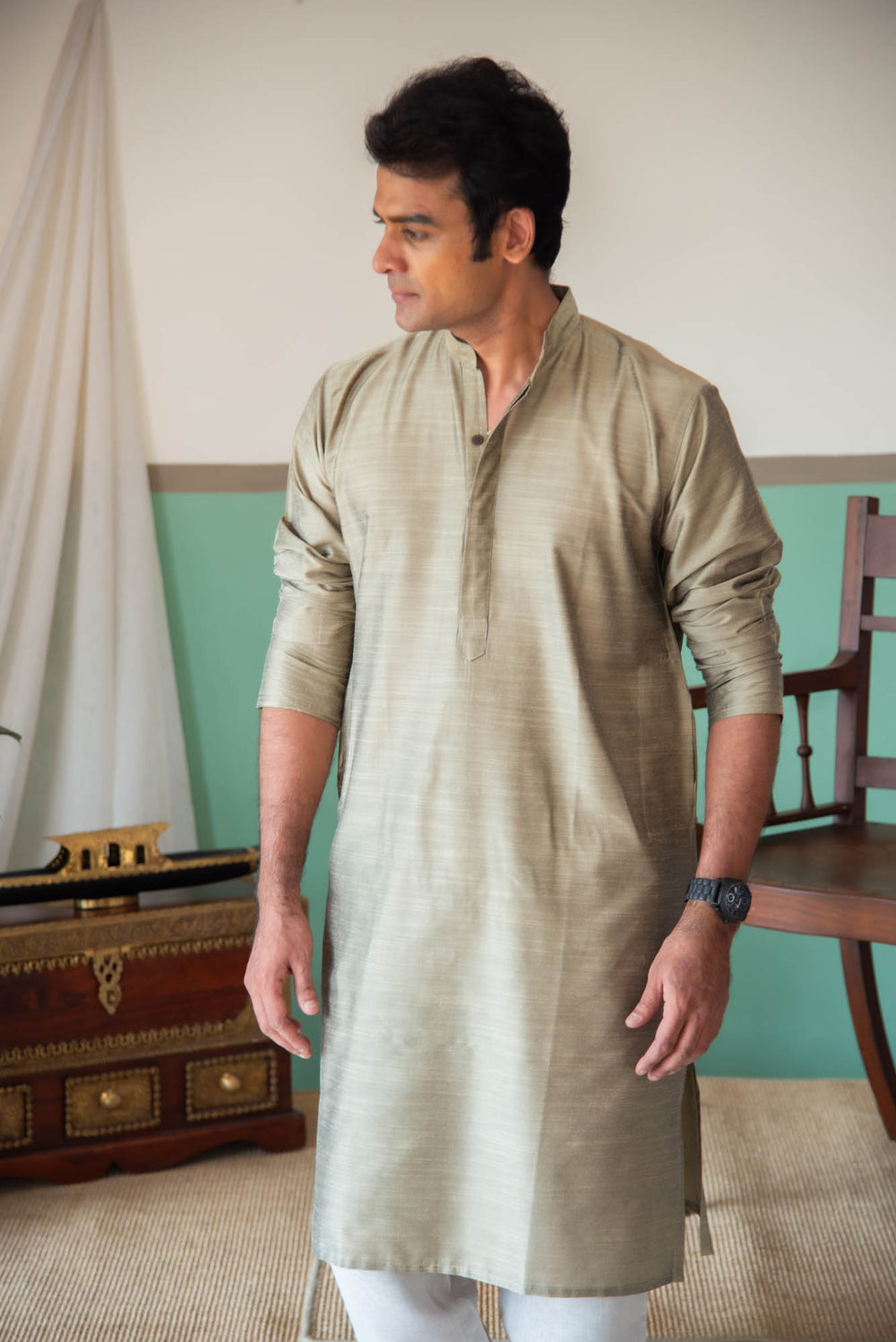 SILK CT MEN LONG KURTHA F/S