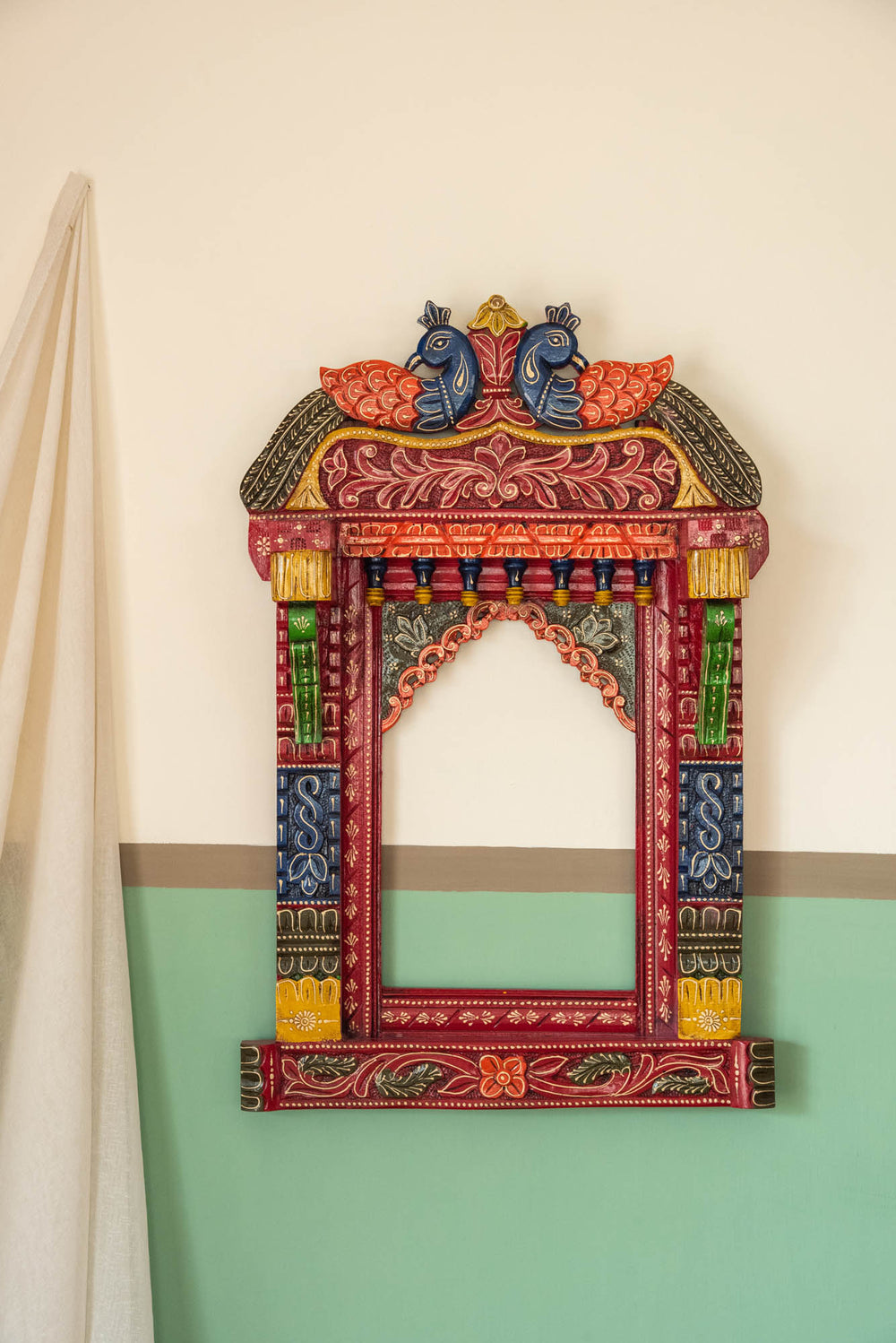 WOOD JHUROOKHA FRAME PEACOCK