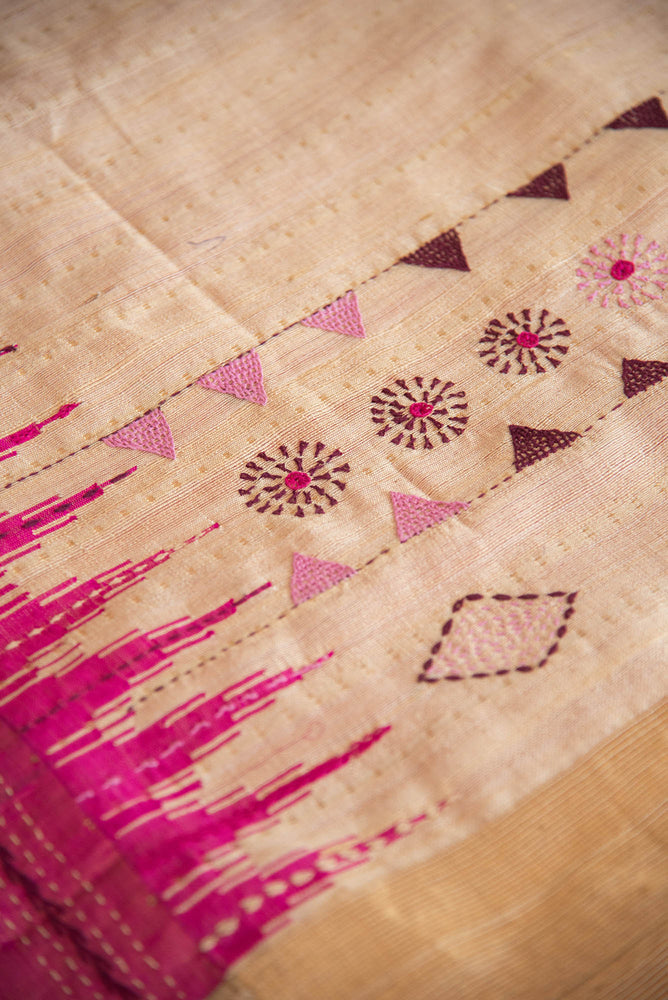 
                  
                    TUSSAR SILK  LAMBADI WORK SAREE
                  
                