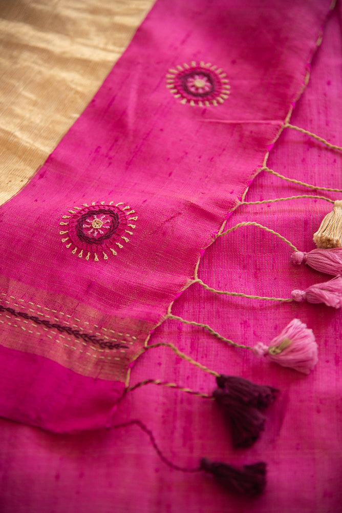 
                  
                    TUSSAR SILK  LAMBADI WORK SAREE
                  
                