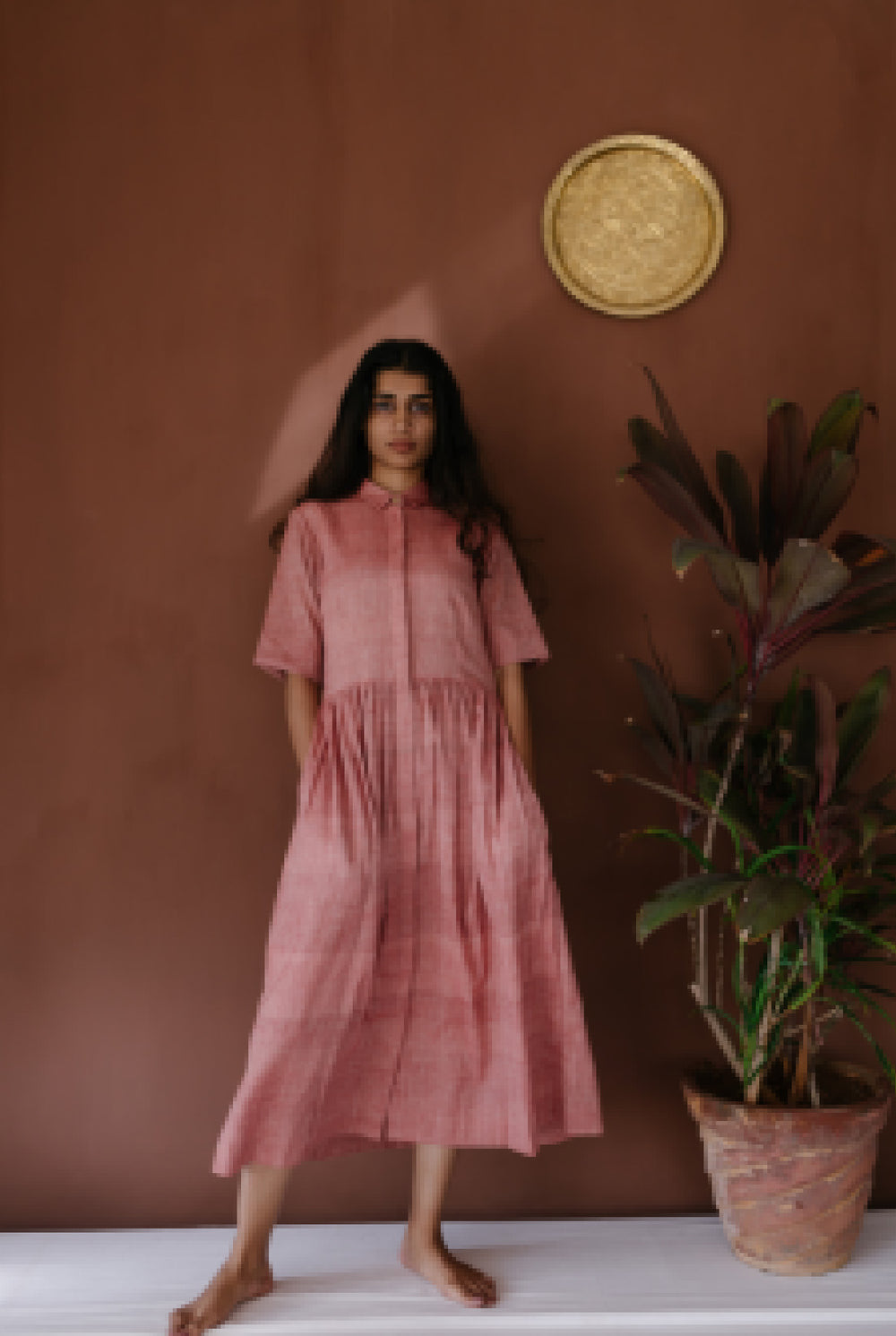 Handloom Cotton Midi Shirt Dress