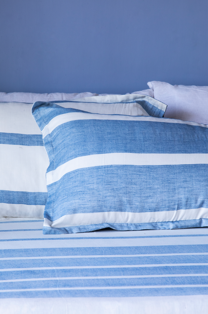 
                  
                    Handloom stripe bedcover – White and blue
                  
                