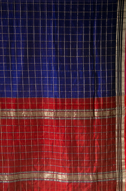 
                  
                    Mangalagiri silk cotton Chequered Sari - Blue
                  
                