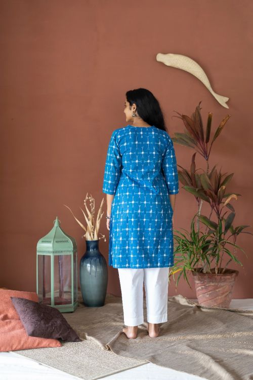 
                  
                    Cotton Blue Ikat Kurta
                  
                