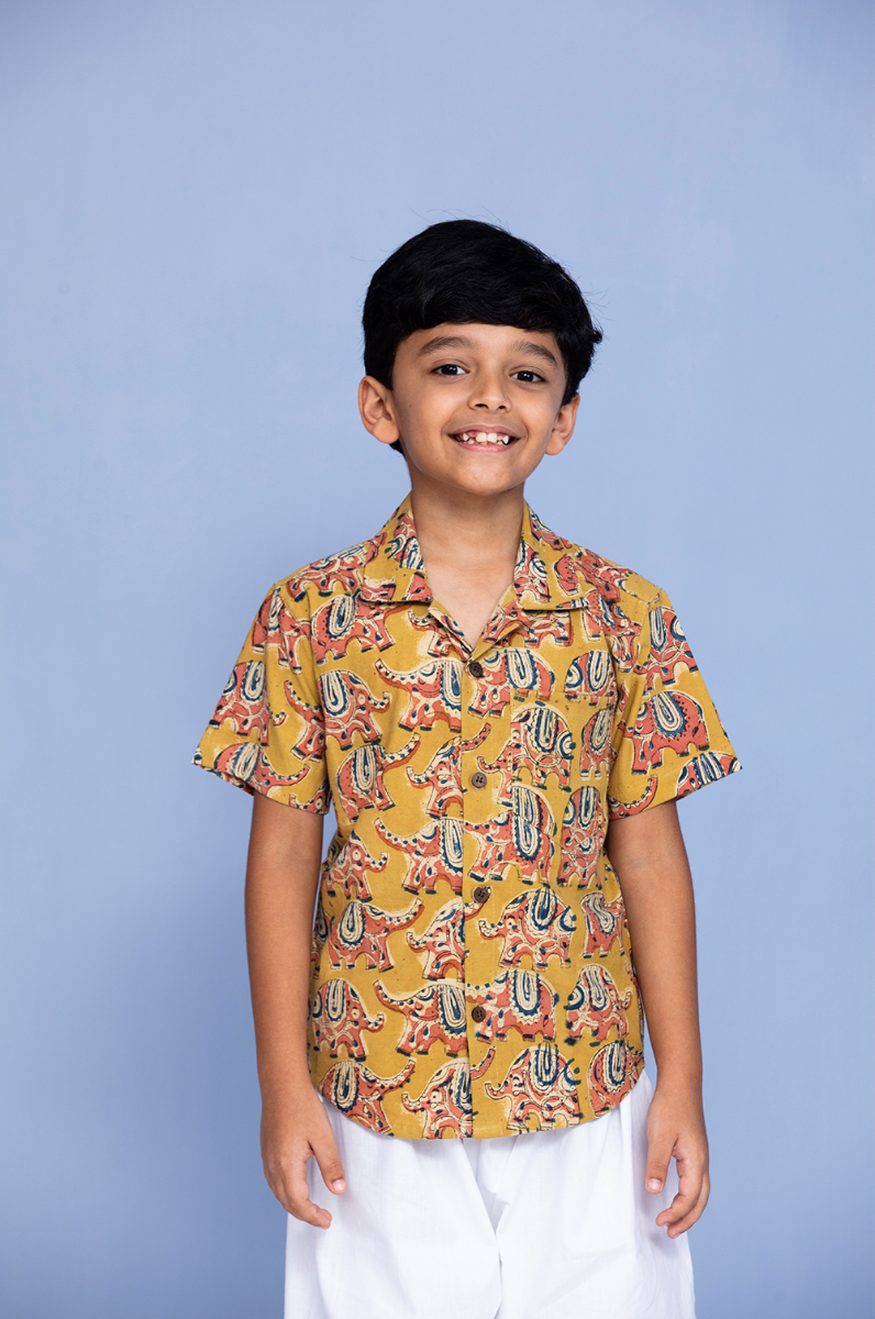 Kalamkari cotton Half Sleeve shirt – Kalpa Druma