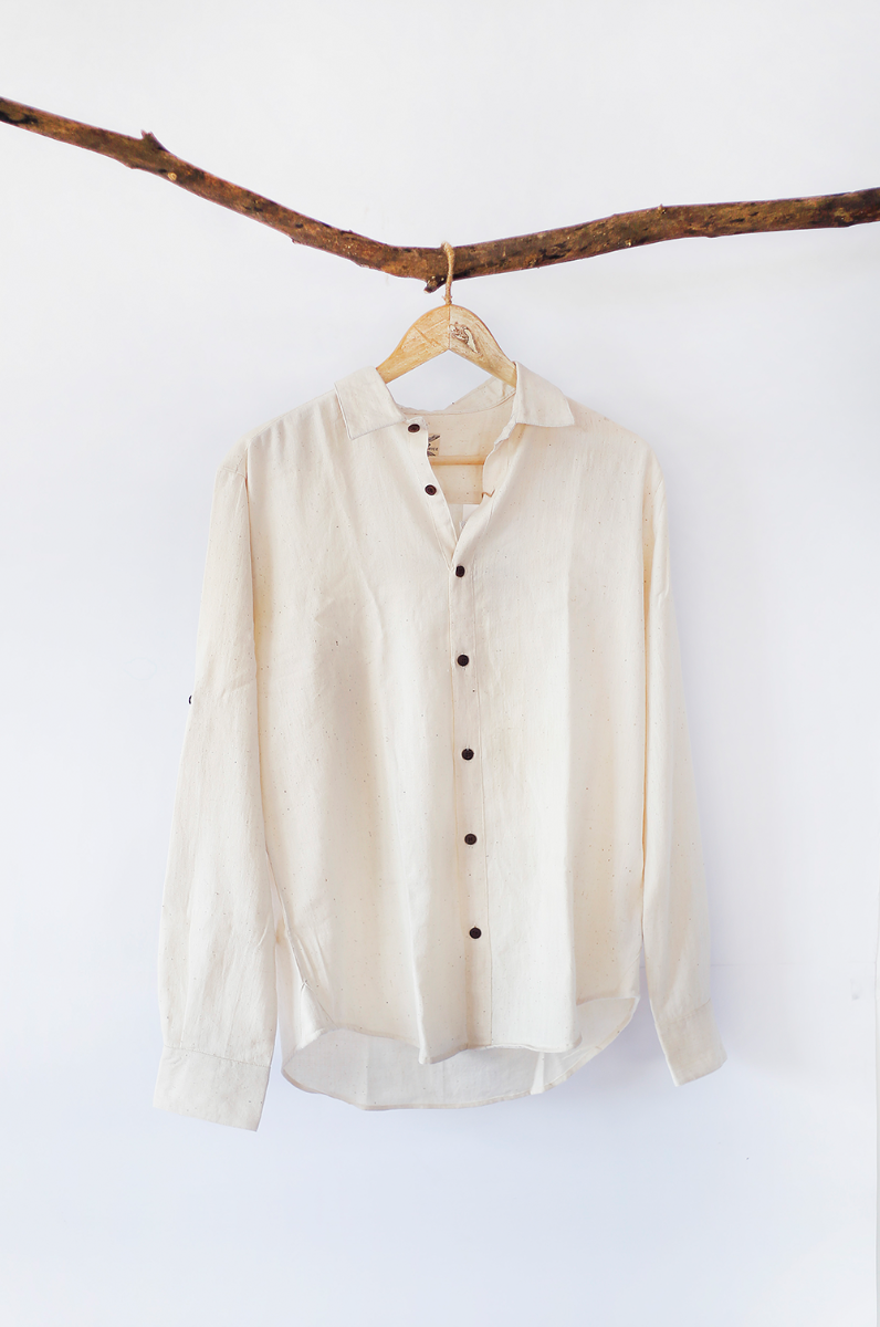 3000 Bce Handspun Organic Cotton Mens Shirt (Full Sleeve White)