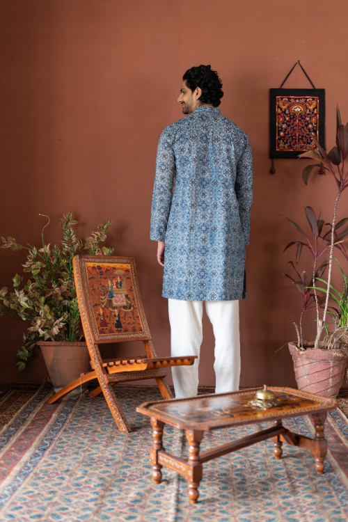 
                  
                    Handwoven Block Printed Cotton Long Kurta Full Sleeve - Slim Fit
                  
                