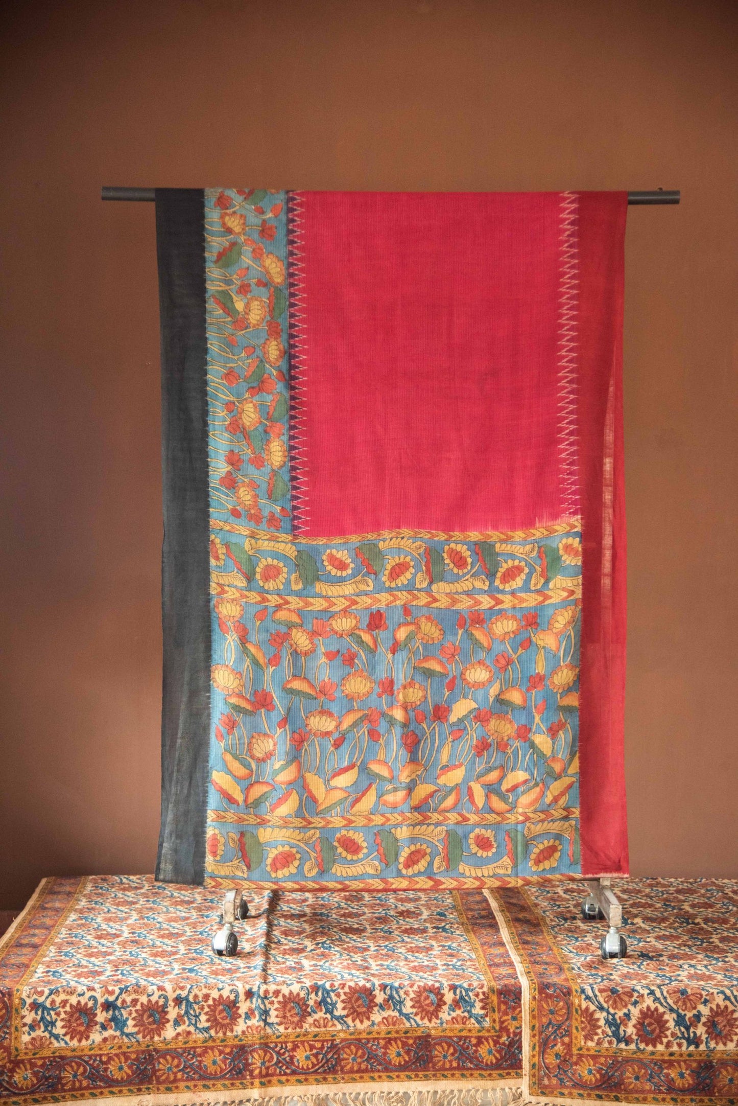 
                  
                    Kalamkari Tussar Silk Sari
                  
                