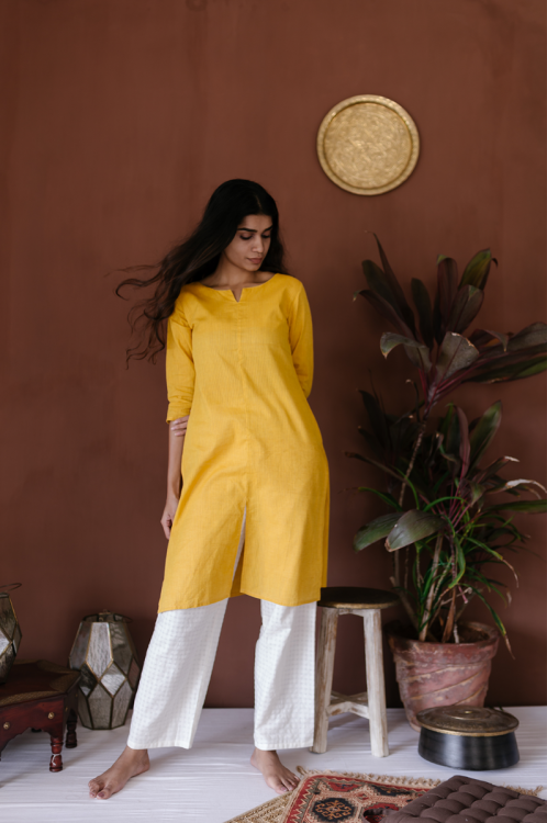 Cotton Yellow Ochre Kurta