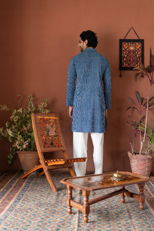 
                  
                    Handwoven Indigo Blue Cotton Long Kurta Full Sleeve - Slim Fit
                  
                