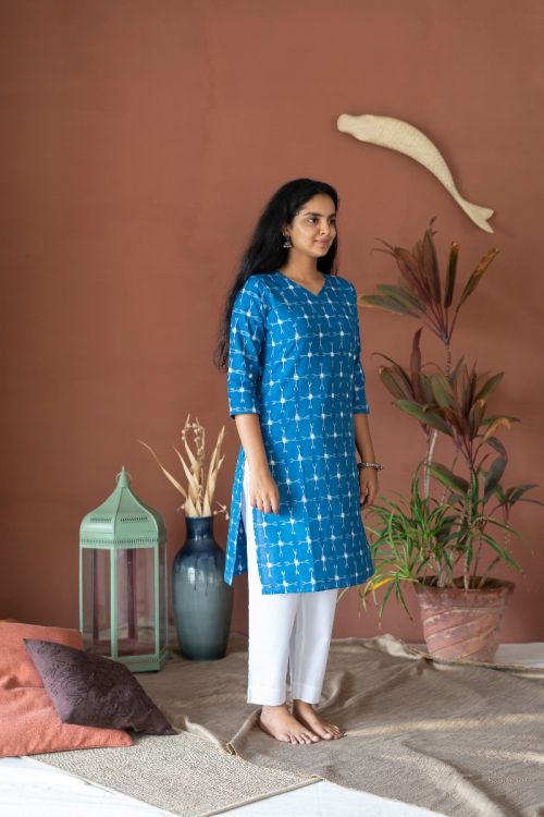 
                  
                    Cotton Blue Ikat Kurta
                  
                