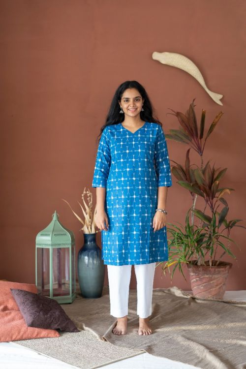 Cotton Blue Ikat Kurta