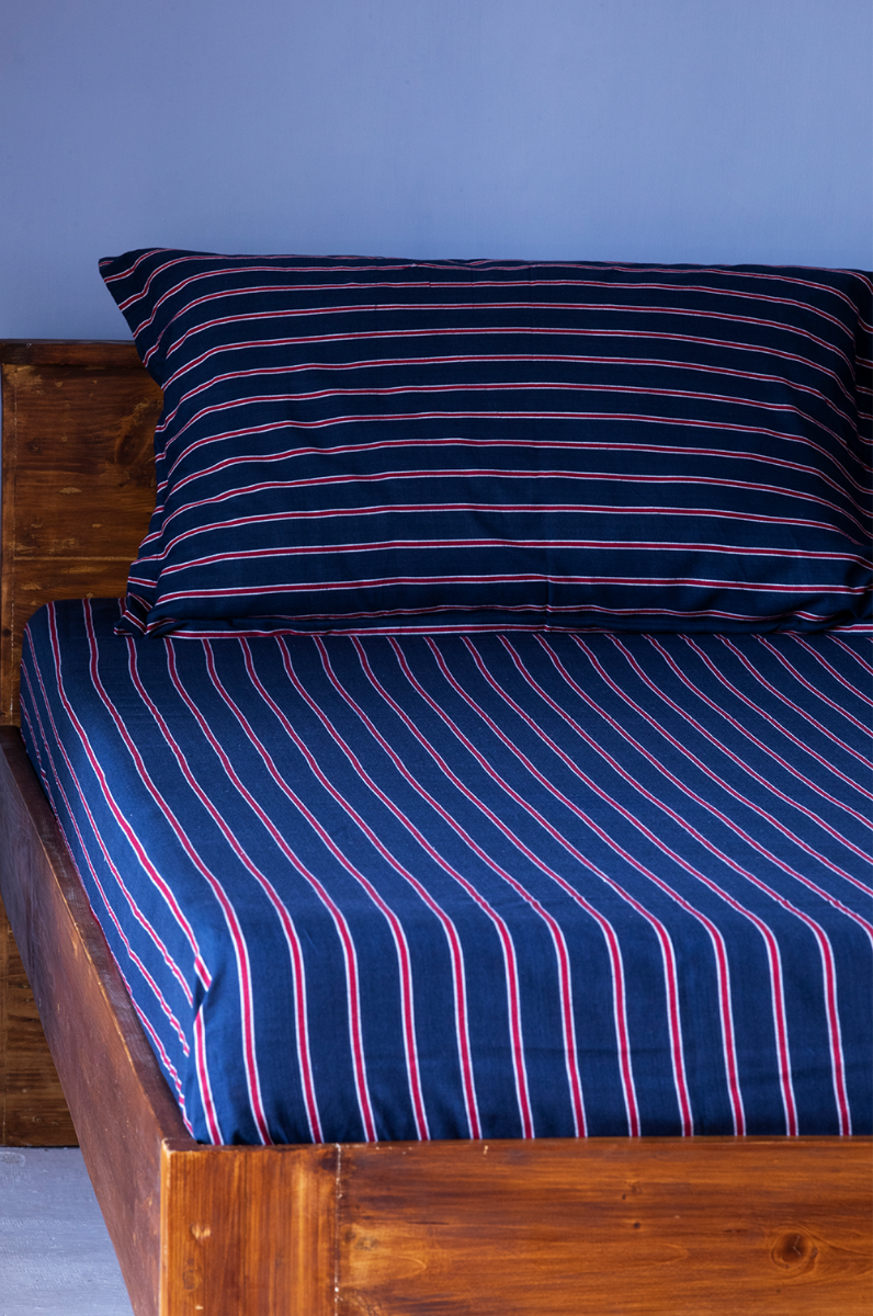 Hand - Woven Stripe Bedcover Blue and Red